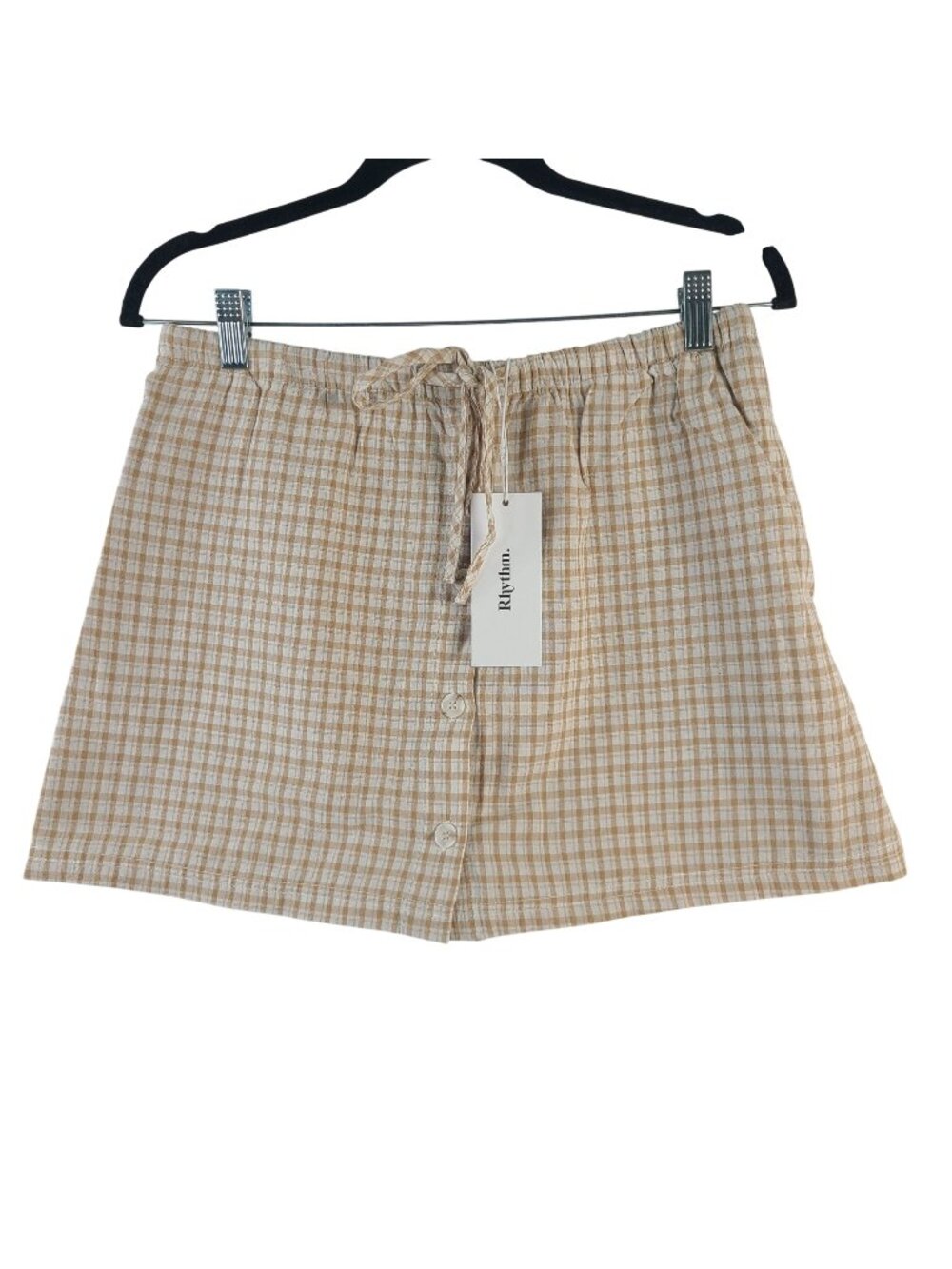 NEW Rhythm London Check Skort Beige & White Plaid Cotton Blend Women's Size 8